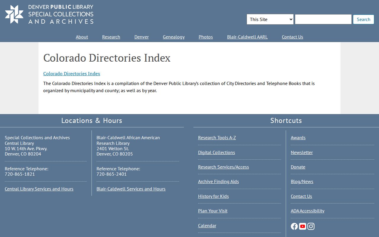 Jefferson County city directory index for Colorado municipalities and years