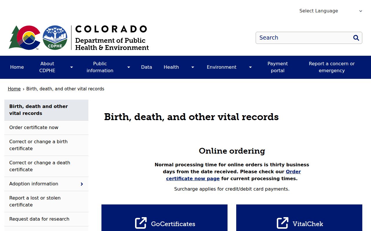 Jefferson County residents directory Colorado vital records ordering