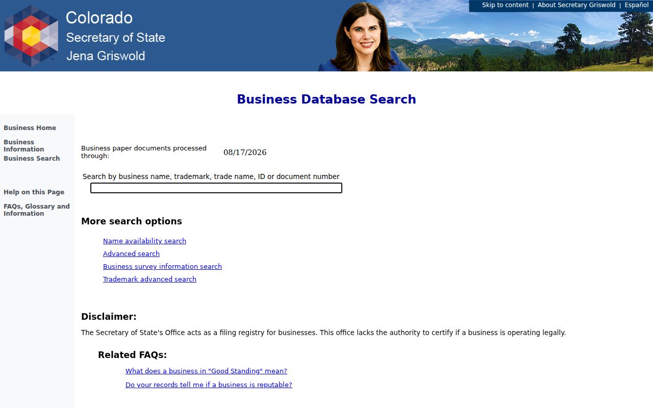 Jefferson County residents directory Colorado Secretary of State business search