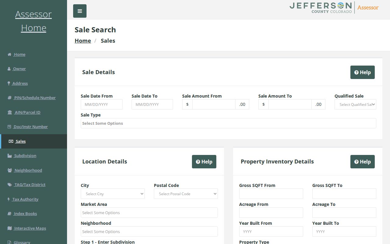 Jefferson County ZIP code directory assessor sales search